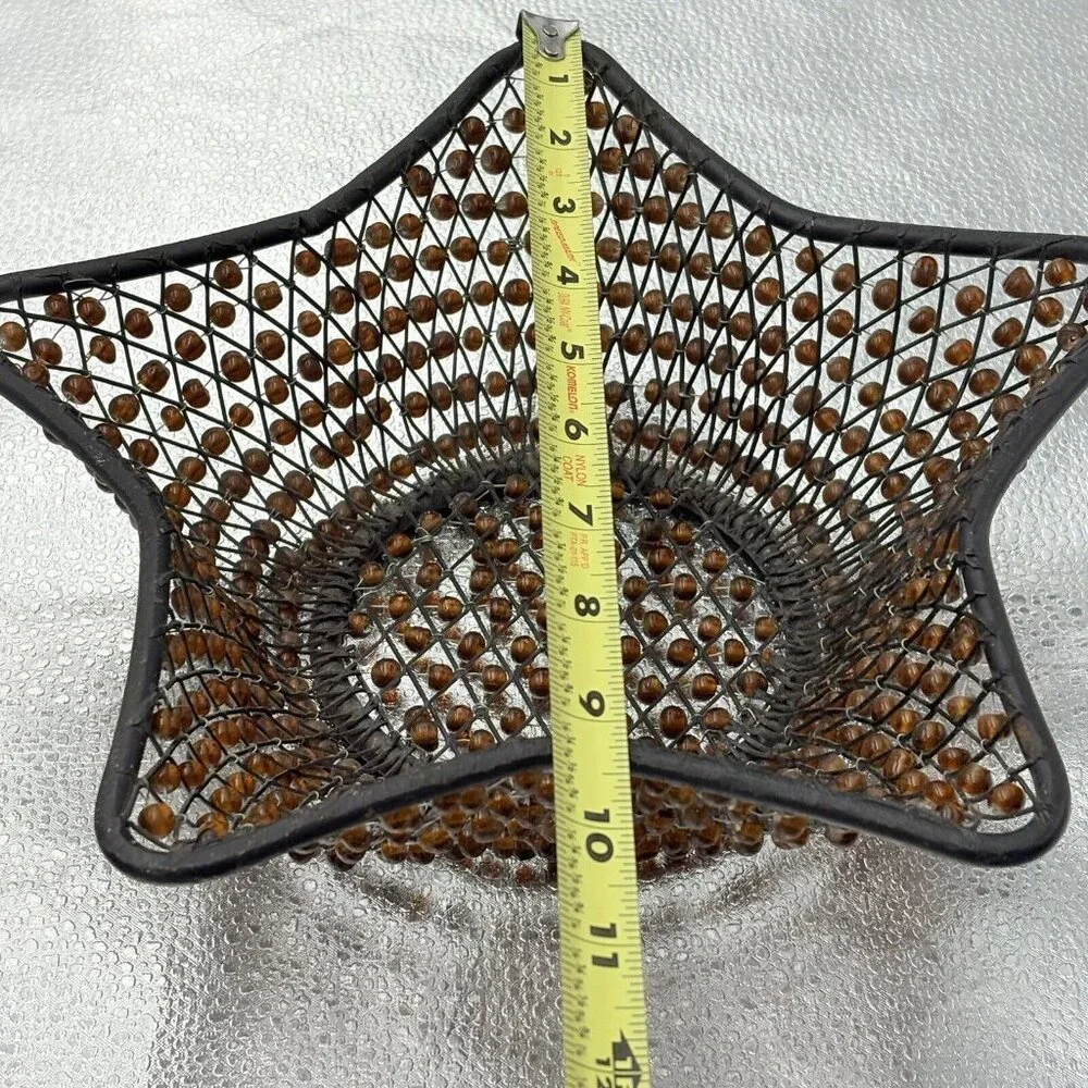 Black Metal Star Wire Basket Brown Beaded Bowl‎ Boho Farmhouse Decor Centerpiece
